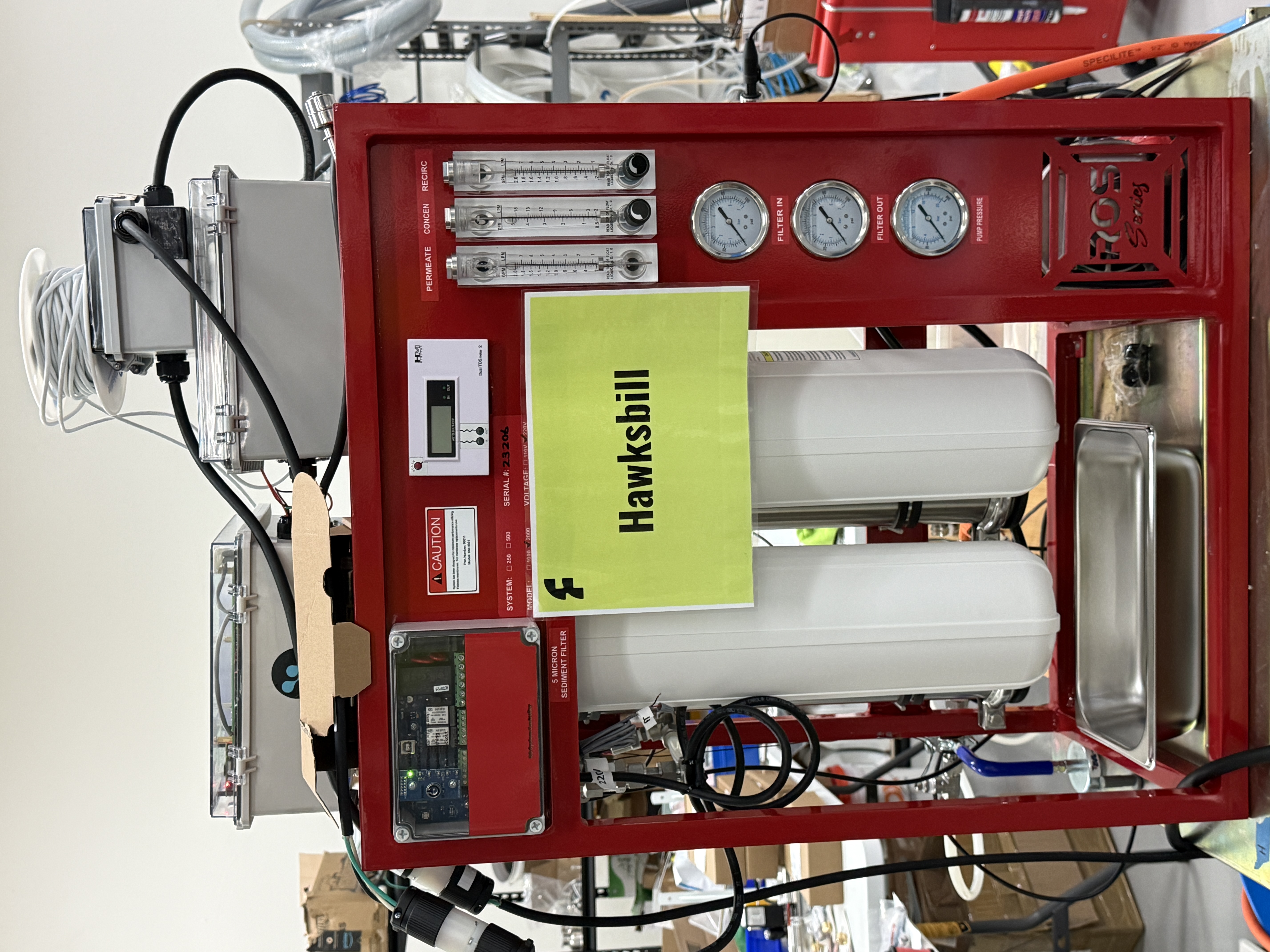 The reverse-osmosis test stand with full terminal control and data logging.