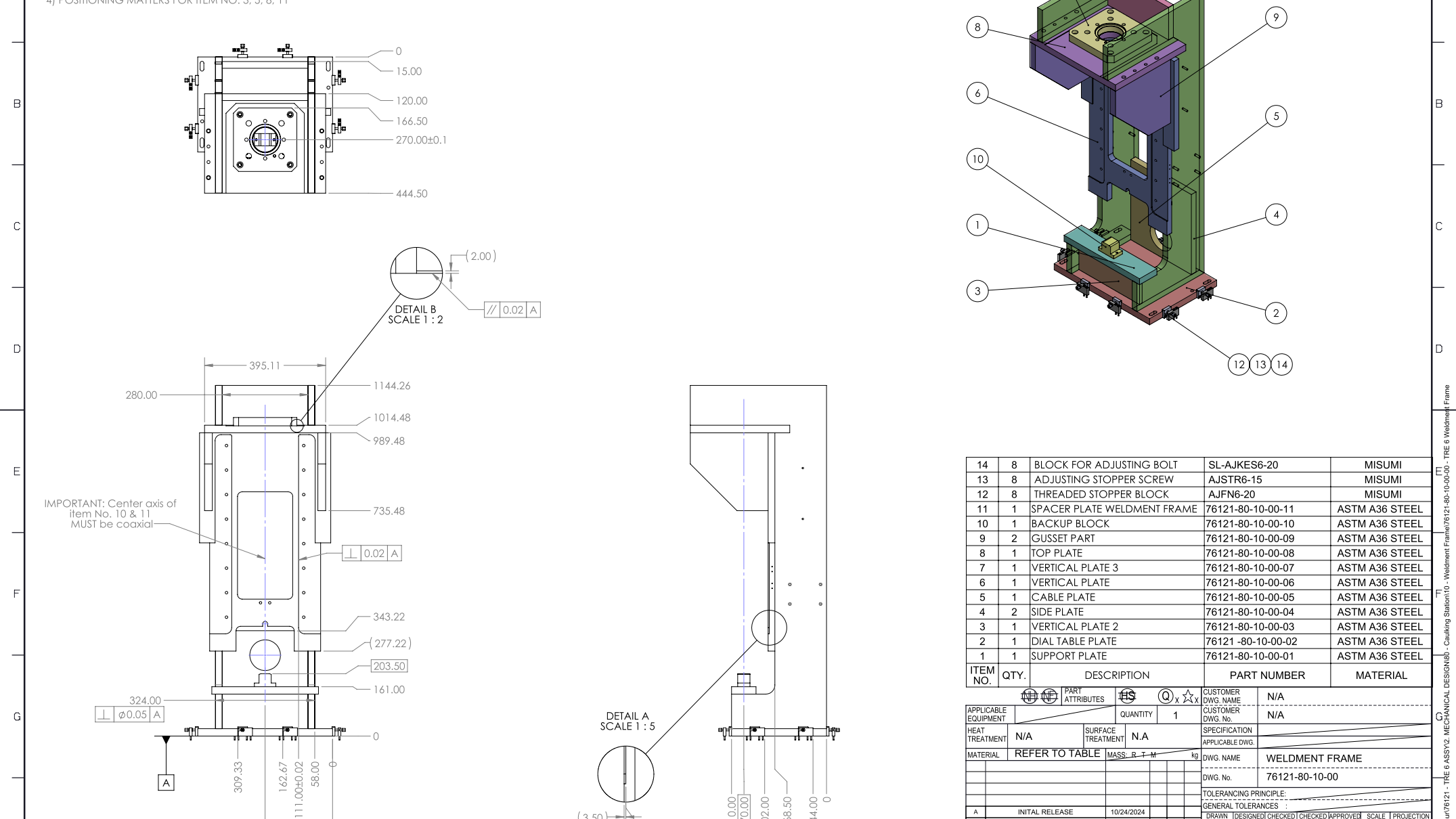 Manufacturing drawing with full GD&T callouts.